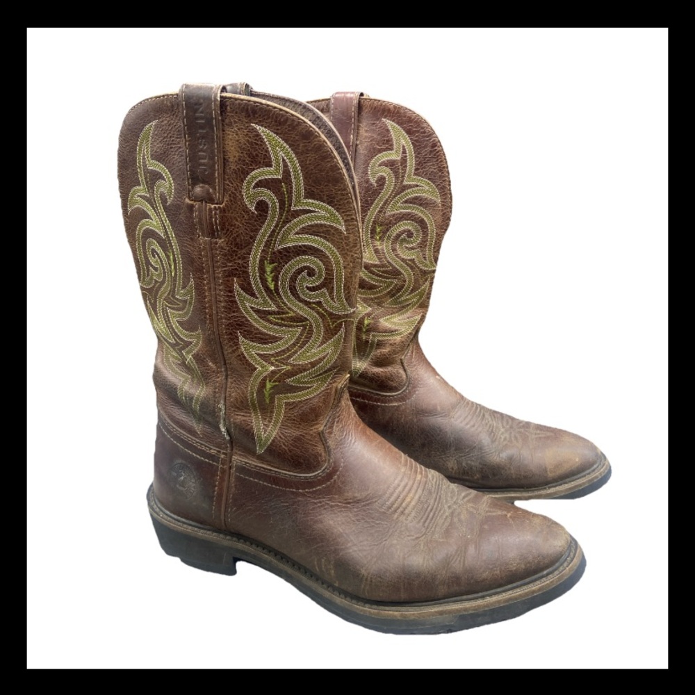 Justin Leather Boots Workwear Western Men’s Size 12D Brown WK4575